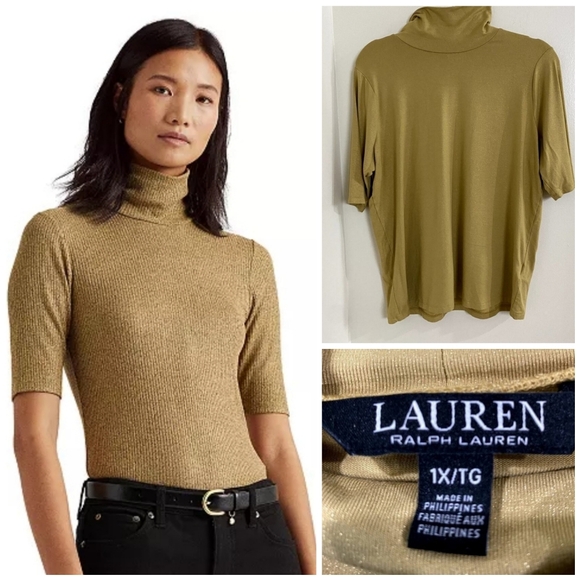 FREE SHIPPING NWOT Lauren Ralph Lauren Gold Turtleneck Sweater, runs small - Picture 1 of 9